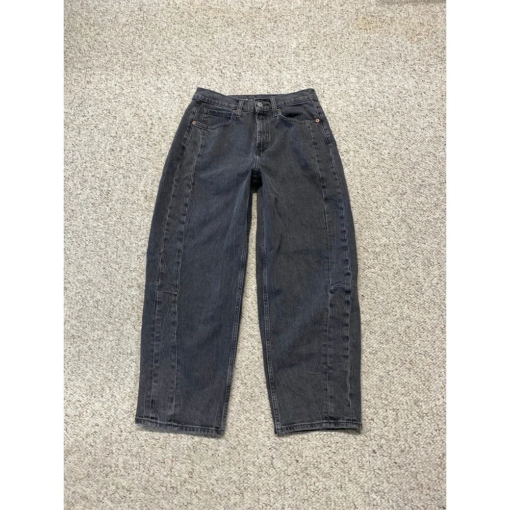 Old Navy High-Rise Barrel Leg Women's Gray/Graphite Size 6 - Picture 2 of 8